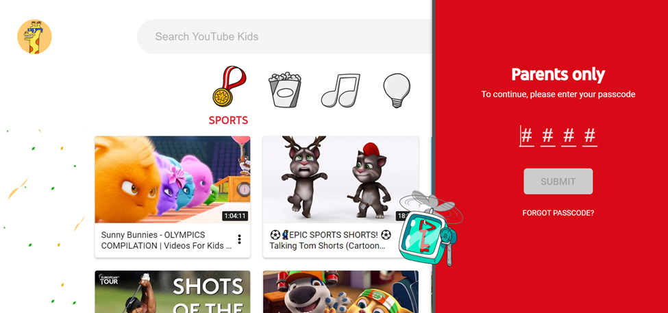 youtube kids sign in pin
