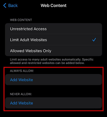 Content restrictions IOS